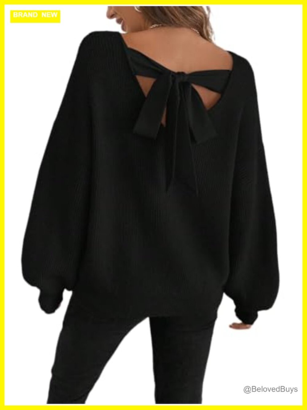 Womens Off Shoulder Bow Tie Pullover Sweater Crew Neck Long Sleeve